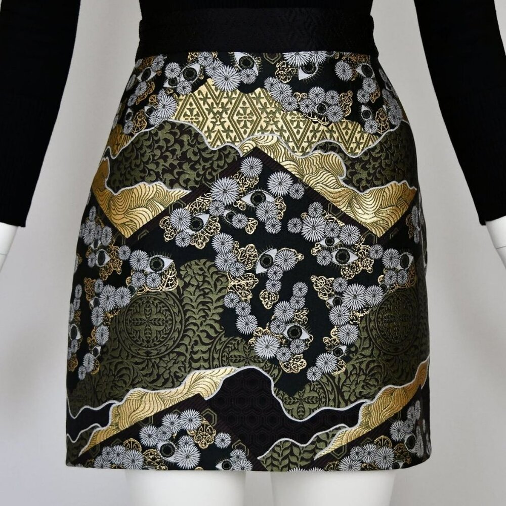 Proenza Schouler Gold Brocade Eyes mini skirt sz 6